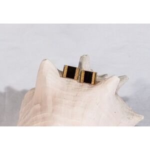 Vtg Shields onyx cuff links men's accessories black gold tone preppy old money